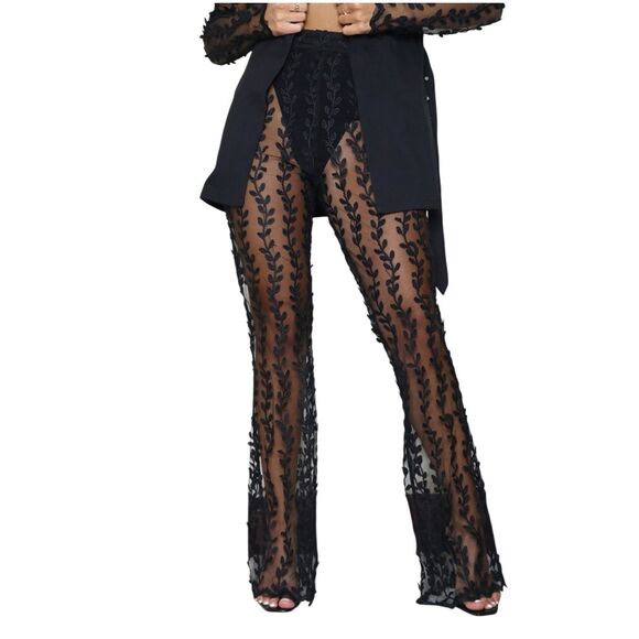 Pretty Little thing woven sheer lace flared pants USA 4 - Picture 1 of 5